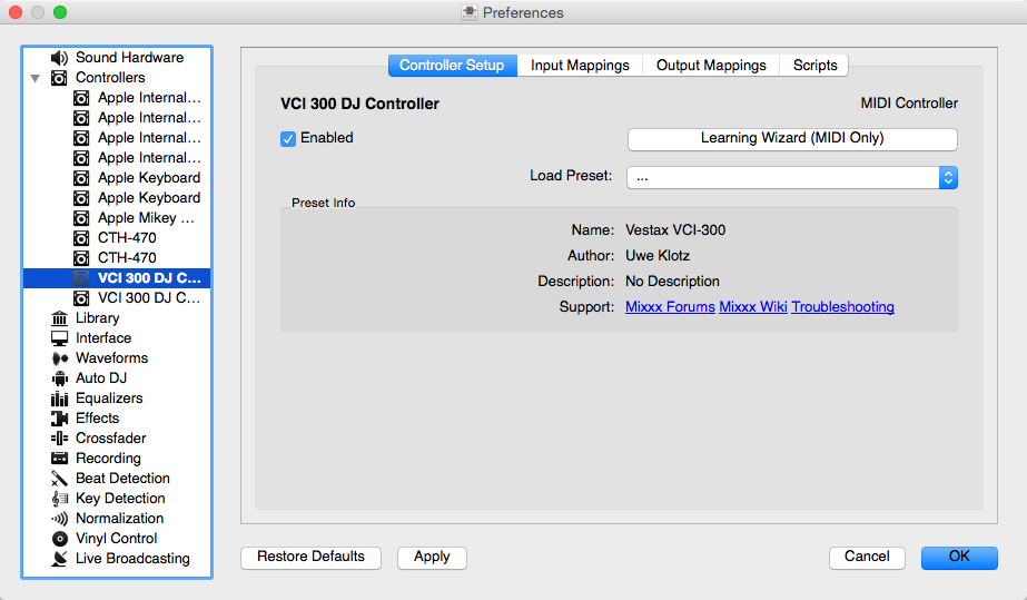 Mixxx Preferences - Loading a controller mapping