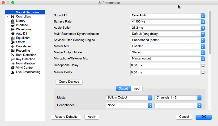 Mixxx Sound Hardware Preferences