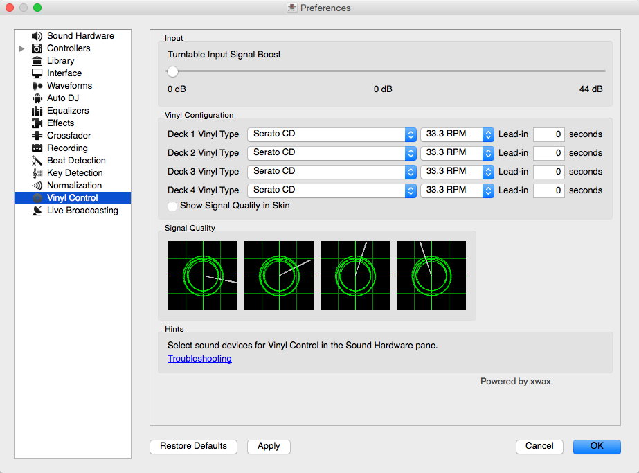 Mixxx preferences - Setting up vinyl control