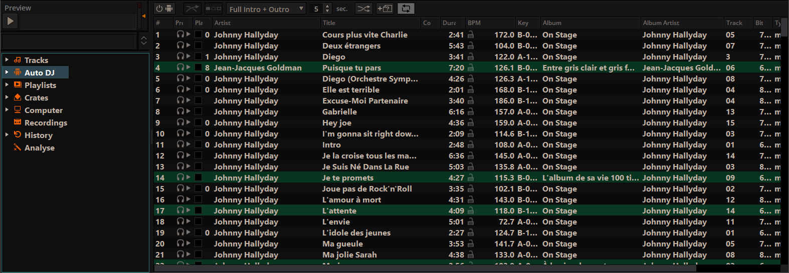 Mixxx library - Auto DJ view