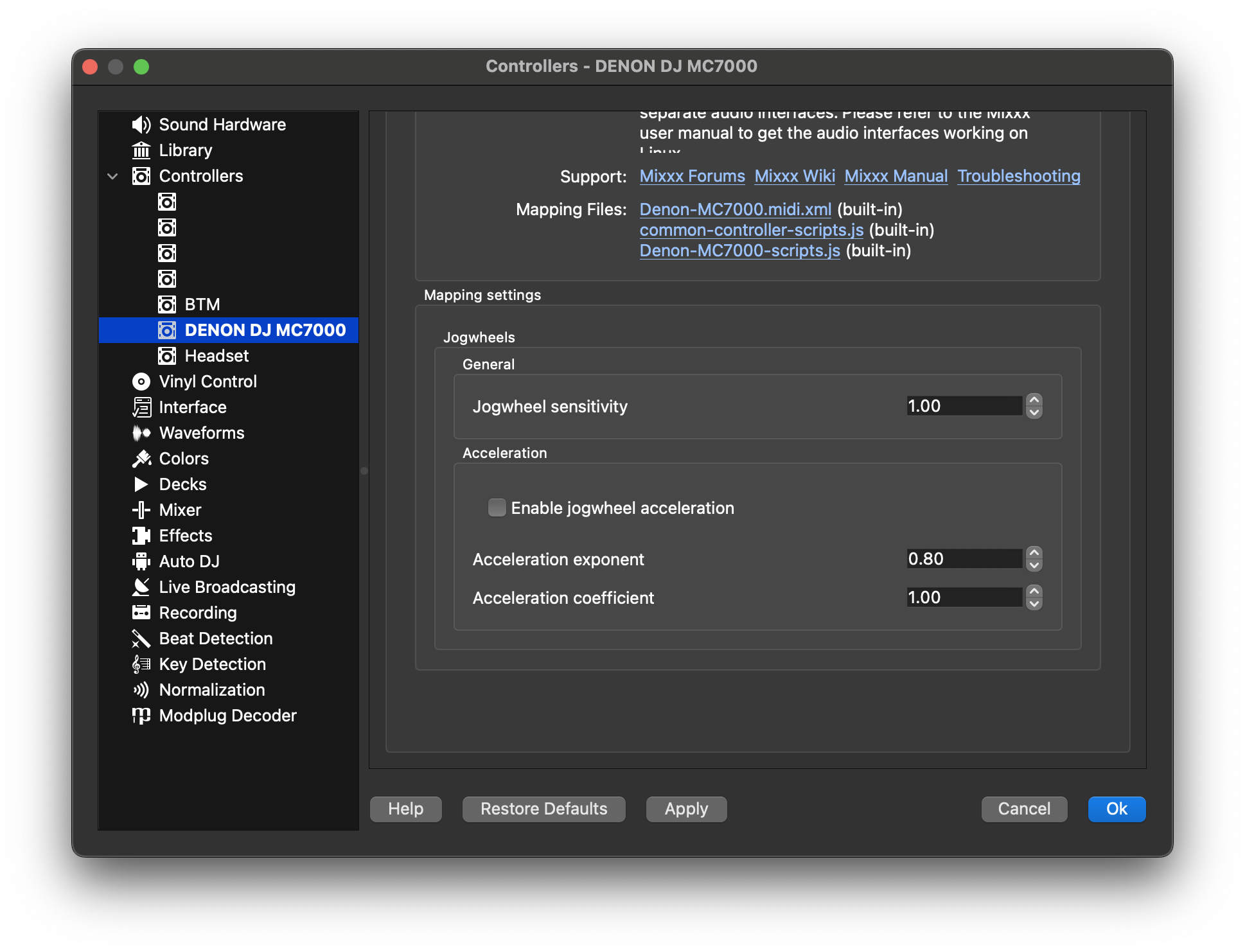 Denon MC7000 mapping settings